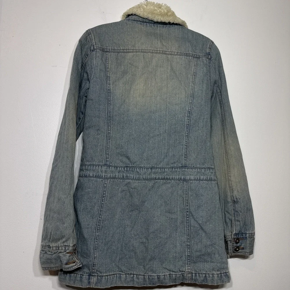 Vintage Hollister Denim Jean‎ Jacket Faux Fur Collar Lined Women's Medium Y2K